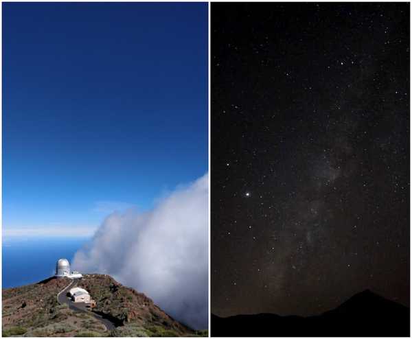 Observatory in La Palma and the Milky Way over the Teide.